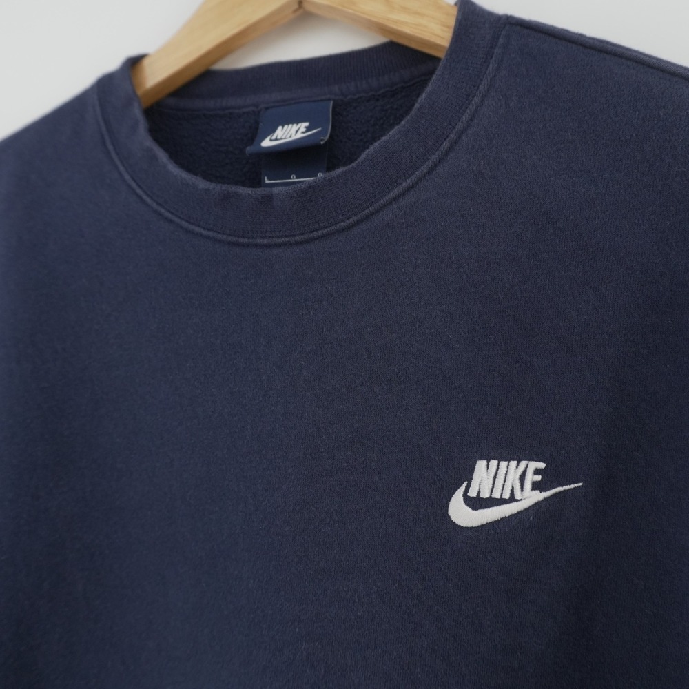 Nike Sweatshirt Mens Large Navy Blue Embroidered Logo Fleece Pullover Y2K